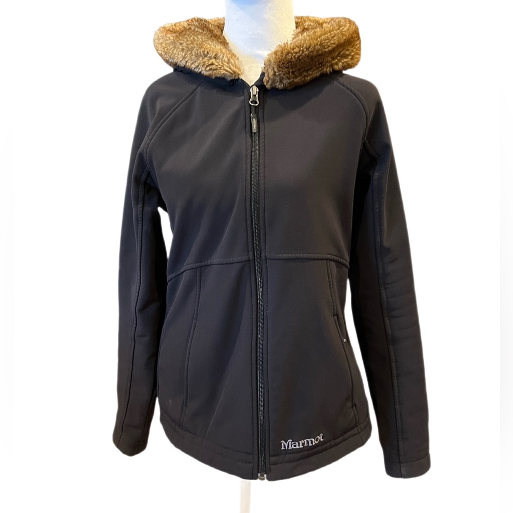 Marmot Soft Shell Furlong Jacket Fur Hood size medium black, fur chestnut brown - Picture 5 of 15